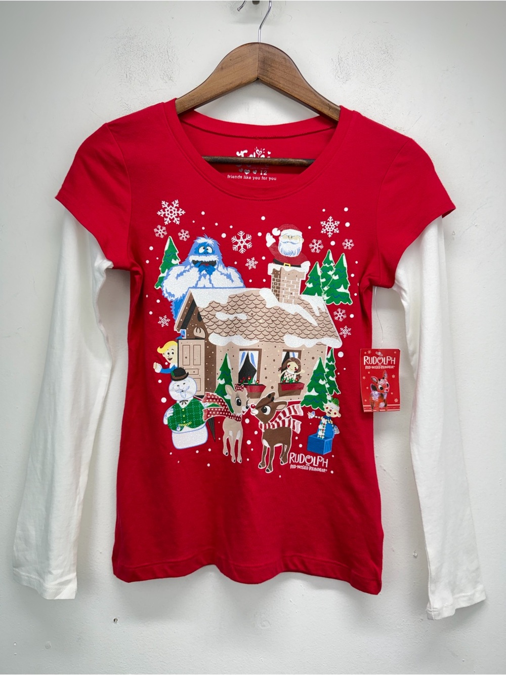 Justice size 12 Girls Rudolph The Red Nosed Reindeer Long Sleeve Holiday Tee NWT